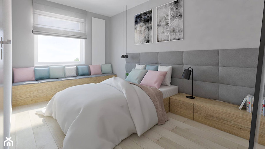 Projekty 2017 - Średnia szara sypialnia, styl nowoczesny - zdjęcie od Pracownia Aranżacji Wnętrz "O-kreślarnia"