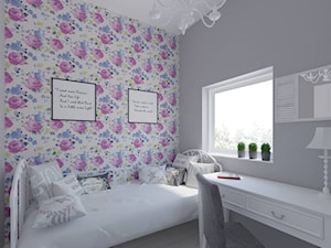 Sypialnia w kwiatach - Średnia szara sypialnia - zdjęcie od Pracownia Aranżacji Wnętrz "O-kreślarnia"