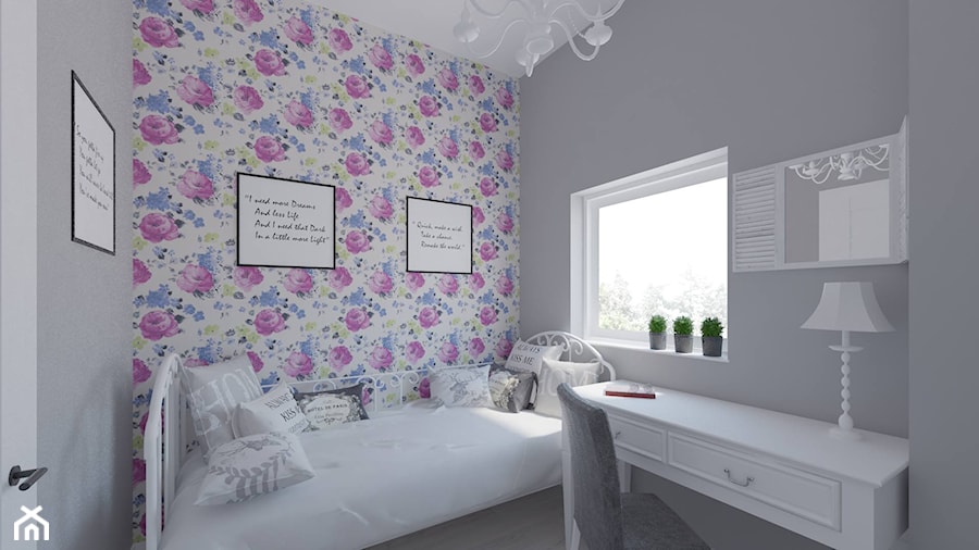 Sypialnia w kwiatach - Średnia szara sypialnia - zdjęcie od Pracownia Aranżacji Wnętrz "O-kreślarnia"