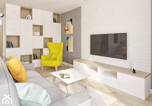 Mieszkanie z pozytywną energią - Średni biały szary salon - zdjęcie od Pracownia Aranżacji Wnętrz "O-kreślarnia"