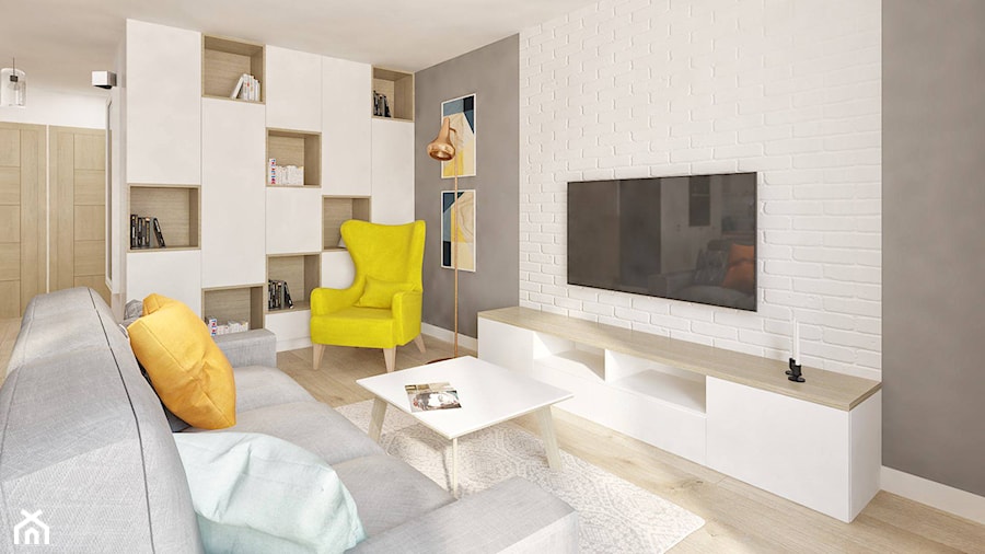 Mieszkanie z pozytywną energią - Średni biały szary salon - zdjęcie od Pracownia Aranżacji Wnętrz "O-kreślarnia"