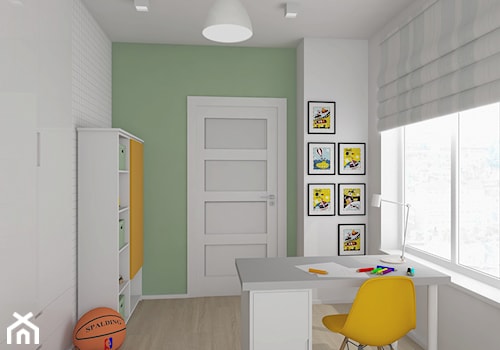 Salon, kuchnia, przedpokój w domu jednorodzinnym - Średni biały zielony pokój dziecka dla dziecka dla chłopca - zdjęcie od Pracownia Aranżacji Wnętrz "O-kreślarnia"
