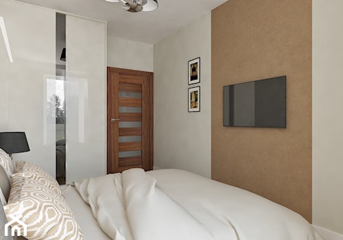 Sypialnia 2 - Mała biała brązowa sypialnia, styl nowoczesny - zdjęcie od Pracownia Aranżacji Wnętrz "O-kreślarnia"