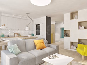 Mieszkanie z pozytywną energią - Średni biały salon z kuchnią z jadalnią - zdjęcie od Pracownia Aranżacji Wnętrz "O-kreślarnia"