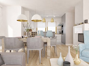 Złoto i pastele - Mały biały salon z kuchnią z jadalnią, styl nowoczesny - zdjęcie od Pracownia Aranżacji Wnętrz "O-kreślarnia"