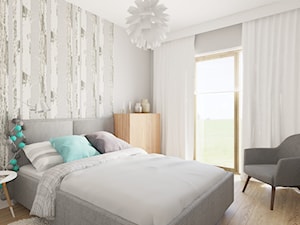 Sypialnia z brzozami - Średnia biała szara sypialnia - zdjęcie od Pracownia Aranżacji Wnętrz "O-kreślarnia"