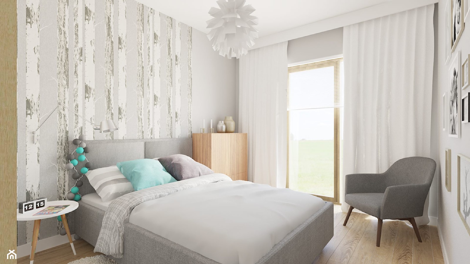 Sypialnia z brzozami - Średnia biała szara sypialnia - zdjęcie od Pracownia Aranżacji Wnętrz "O-kreślarnia" - Homebook