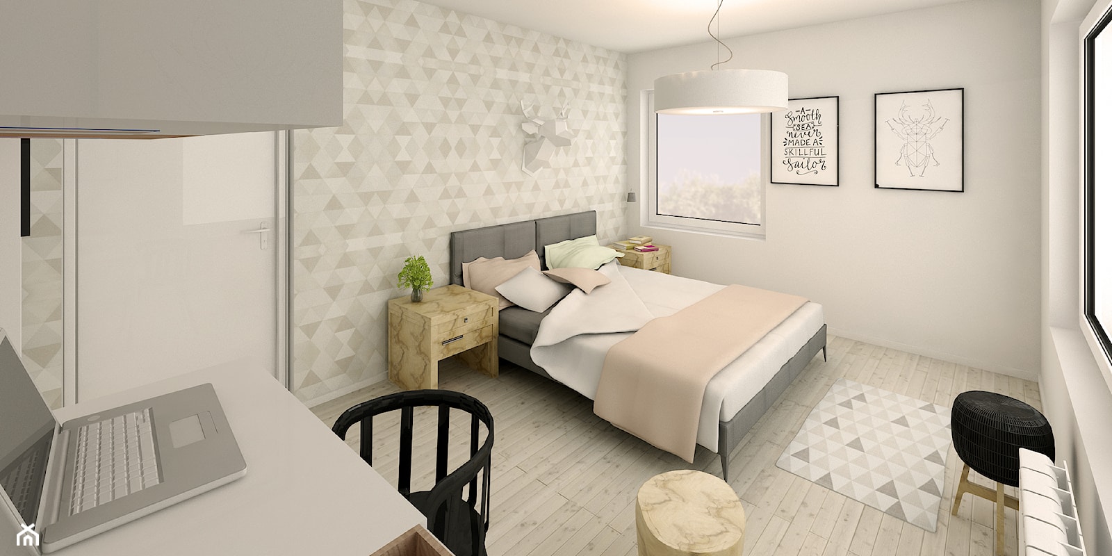 Słoneczne mieszkanie - Średnia biała z biurkiem sypialnia, styl nowoczesny - zdjęcie od Pracownia Aranżacji Wnętrz "O-kreślarnia" - Homebook