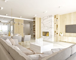 Salony z kominkami - Duży biały salon, styl nowoczesny - zdjęcie od Pracownia Aranżacji Wnętrz "O-kreślarnia" - Homebook