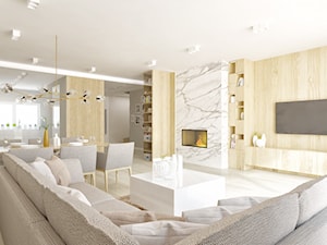 Salony z kominkami - Duży biały salon, styl nowoczesny - zdjęcie od Pracownia Aranżacji Wnętrz "O-kreślarnia"