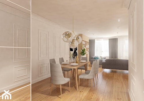 Projekt eleganckiego mieszkania - Duża szara jadalnia w salonie - zdjęcie od Pracownia Aranżacji Wnętrz "O-kreślarnia"