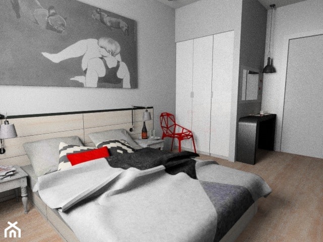 Sypialnia z czerwonymi akcentami - zdjęcie od Pracownia Aranżacji Wnętrz "O-kreślarnia"