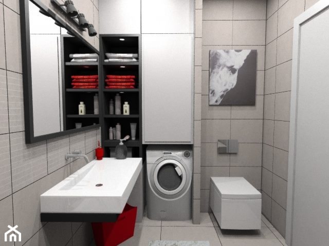 Łazienka w bieli, czerni i czerwieni - zdjęcie od Pracownia Aranżacji Wnętrz "O-kreślarnia" - Homebook
