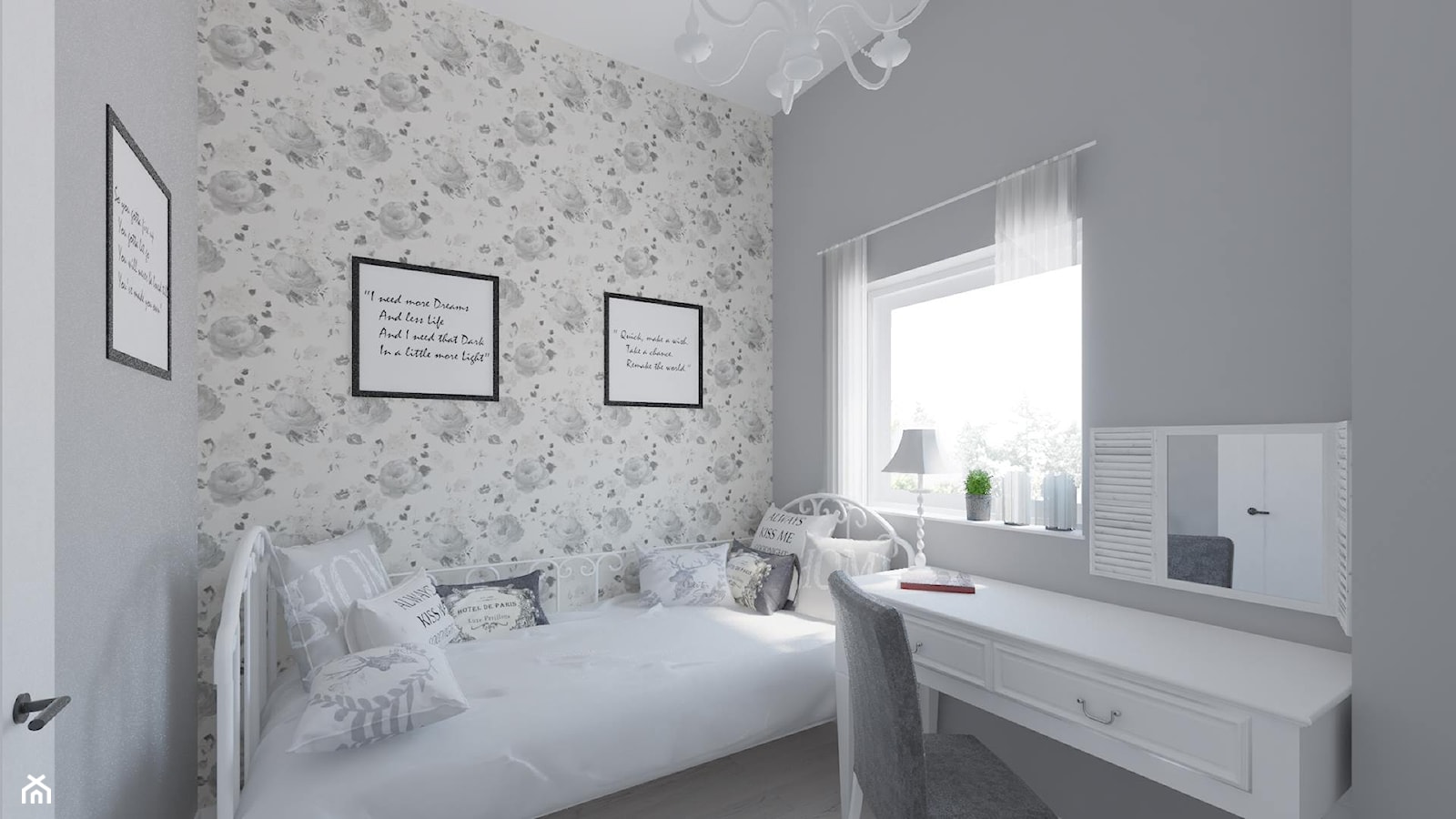 Sypialnia w kwiatach - Średnia szara sypialnia - zdjęcie od Pracownia Aranżacji Wnętrz "O-kreślarnia" - Homebook