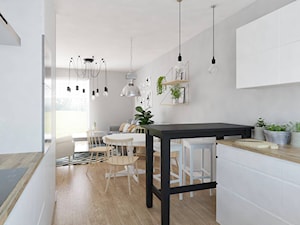 Dom na wakacje - Średni szary salon z kuchnią z jadalnią - zdjęcie od Pracownia Aranżacji Wnętrz "O-kreślarnia"