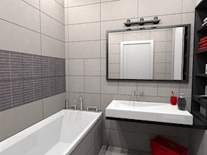 Łazienka w bieli, czerni i czerwieni - zdjęcie od Pracownia Aranżacji Wnętrz "O-kreślarnia"