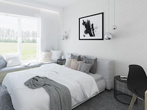 Sypialnia 4 - Średnia biała szara z biurkiem sypialnia - zdjęcie od Pracownia Aranżacji Wnętrz "O-kreślarnia"