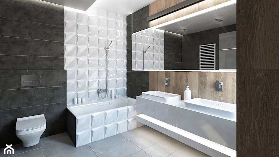 Projekty 2017 - Średnia z dwoma umywalkami łazienka, styl nowoczesny - zdjęcie od Pracownia Aranżacji Wnętrz "O-kreślarnia"