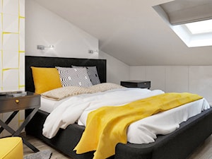 Sypialnia 7 - Mała szara sypialnia na poddaszu, styl nowoczesny - zdjęcie od Pracownia Aranżacji Wnętrz "O-kreślarnia"