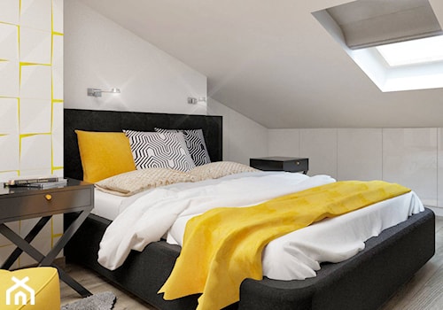 Sypialnia 7 - Mała szara sypialnia na poddaszu, styl nowoczesny - zdjęcie od Pracownia Aranżacji Wnętrz "O-kreślarnia"
