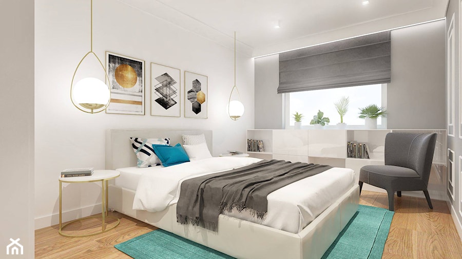 Projekt eleganckiego mieszkania - Średnia biała z panelami tapicerowanymi sypialnia - zdjęcie od Pracownia Aranżacji Wnętrz "O-kreślarnia"