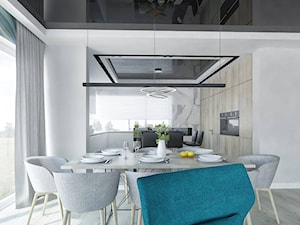 Wnętrze domu jednorodzinnego - Duża biała szara jadalnia jako osobne pomieszczenie, styl nowoczesny - zdjęcie od Pracownia Aranżacji Wnętrz "O-kreślarnia"