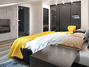 Sypialnia 7 - Duża szara sypialnia na poddaszu, styl nowoczesny - zdjęcie od Pracownia Aranżacji Wnętrz "O-kreślarnia"