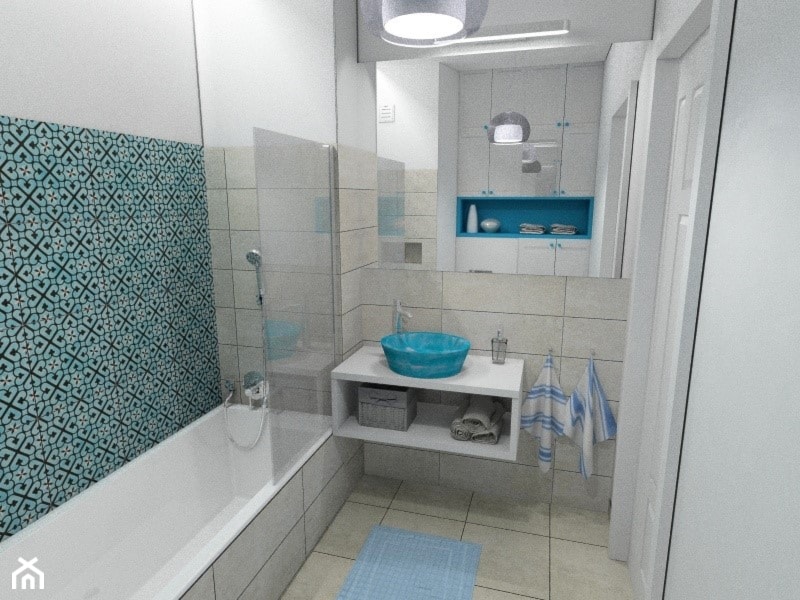 Łazienka i kuchnia - Średnia na poddaszu bez okna z pralką / suszarką łazienka - zdjęcie od Pracownia Aranżacji Wnętrz "O-kreślarnia"