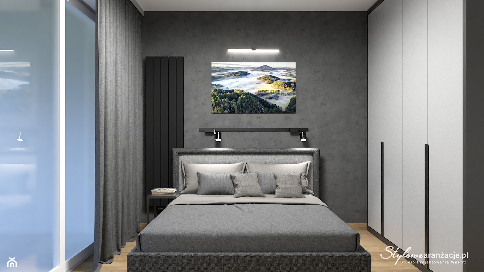 Sypialnia w czerni i szarości - zdjęcie od STYLOWE ARANŻACJE Studio Projektowania Wnętrz - Homebook