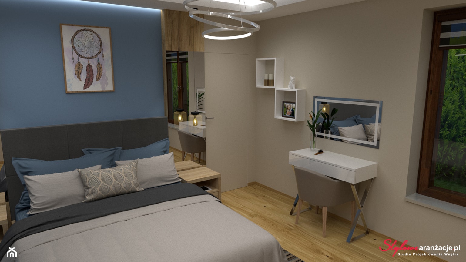 Błękitno-kremowa sypialnia 02 - zdjęcie od STYLOWE ARANŻACJE Studio Projektowania Wnętrz - Homebook