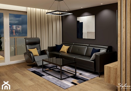 Salon z czarną sofą - zdjęcie od STYLOWE ARANŻACJE Studio Projektowania Wnętrz