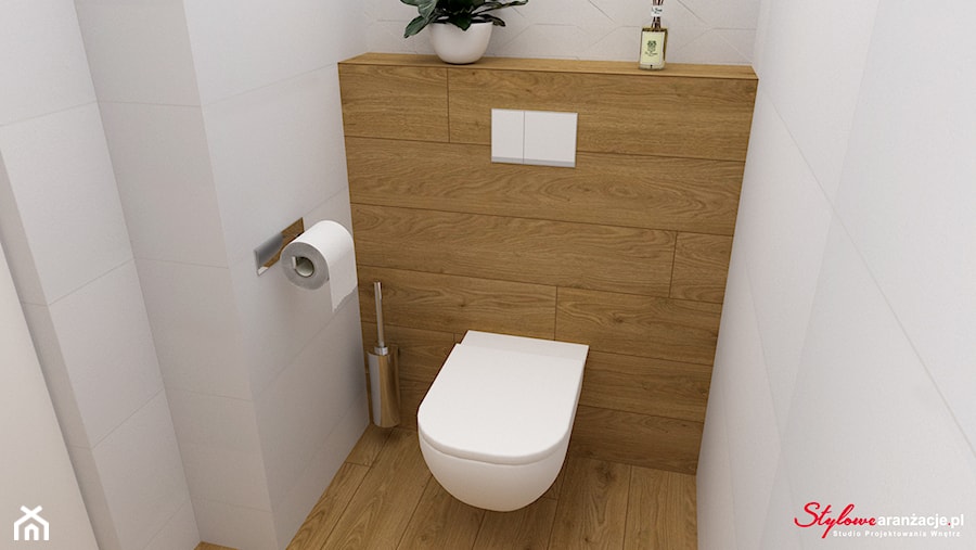 Biało-drewniana toaleta 02 - zdjęcie od STYLOWE ARANŻACJE Studio Projektowania Wnętrz