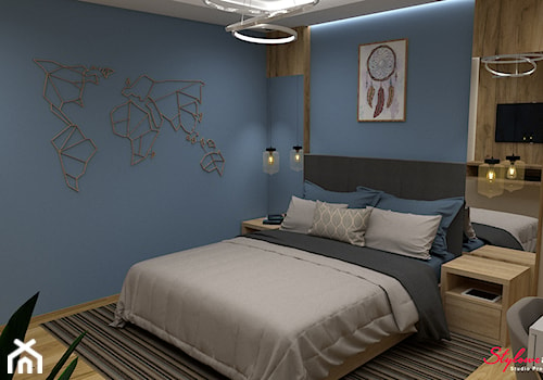 Błękitno-kremowa sypialnia 03 - zdjęcie od STYLOWE ARANŻACJE Studio Projektowania Wnętrz