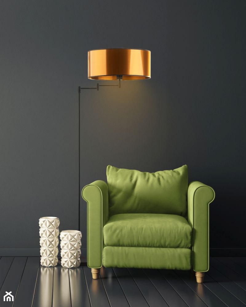 Czarna lampa stojąca CANCUN MIRROR z nowoczesnym abażurem w kształcie miedzi - zdjęcie od LYSNE.PL