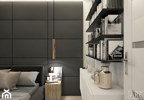 Projekt mieszkania Gdańska - Mała biała czarna sypialnia, styl nowoczesny - zdjęcie od ArchiVR Bartlomiej Rakowski
