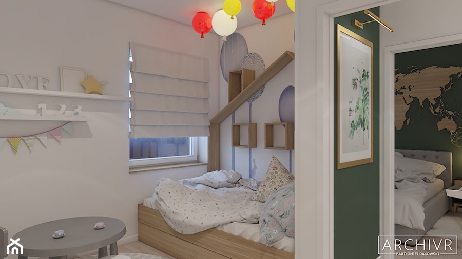 Mieszkanie Sieradz II - Mały biały zielony pokój dziecka dla dziecka dla nastolatka dla chłopca, styl nowoczesny - zdjęcie od ArchiVR Bartlomiej Rakowski