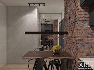 Mieszkanie Dla Singla Łódź - Mały szary salon z kuchnią z jadalnią, styl industrialny - zdjęcie od ArchiVR Bartlomiej Rakowski