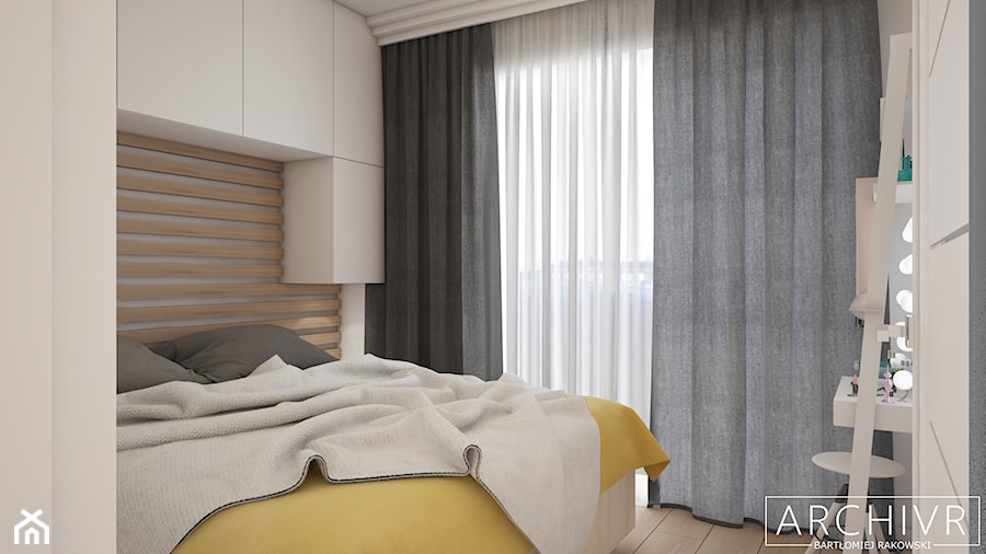 Mieszkanie Sieradz I - Mała szara sypialnia, styl nowoczesny - zdjęcie od ArchiVR Bartlomiej Rakowski