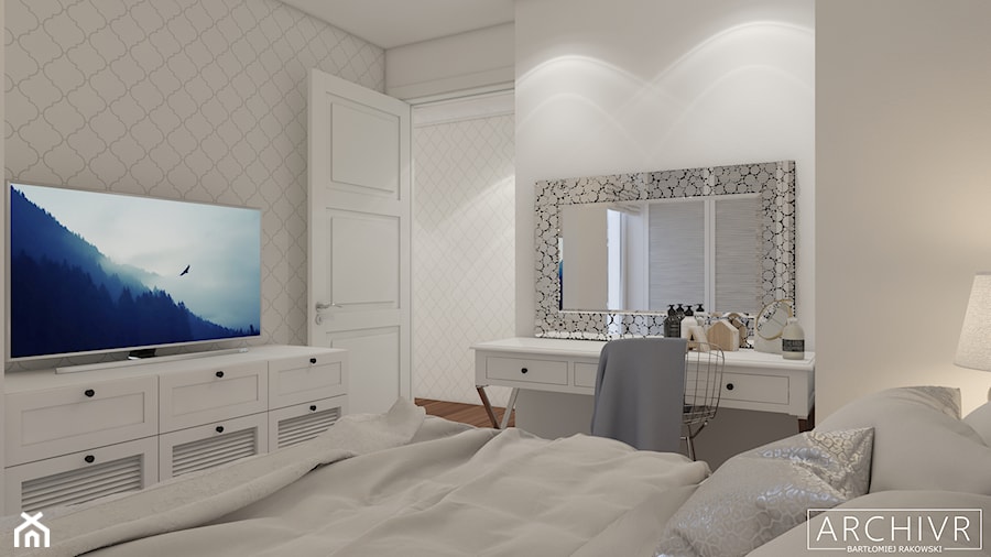 Mieszkanie w stylu Nowojorskim/Hampton’s - Średnia szara sypialnia, styl glamour - zdjęcie od ArchiVR Bartlomiej Rakowski