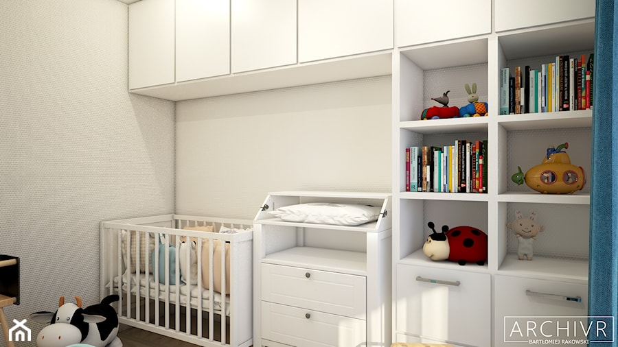 Projekt mieszkania Gdańska - Średni biały pokój dziecka dla niemowlaka dla chłopca dla dziewczynki, styl nowoczesny - zdjęcie od ArchiVR Bartlomiej Rakowski