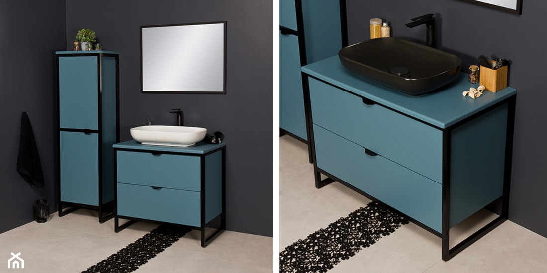 niebieska łazienka, nowoczesna łazienka, nowoczesne meble łazienkowe