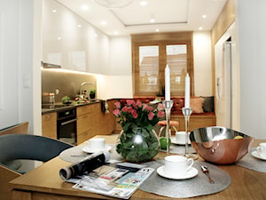 Salon - Średnia biała szara jadalnia w kuchni, styl nowoczesny - zdjęcie od architektura&wnętrza Monika Kowalewska Pracownia Projektowa