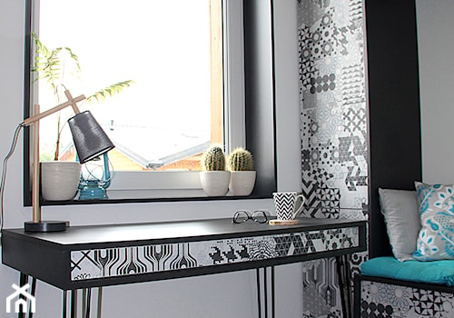 Gabinet - patchwork - Małe z sofą białe szare biuro, styl nowoczesny - zdjęcie od architektura&wnętrza Monika Kowalewska Pracownia Projektowa