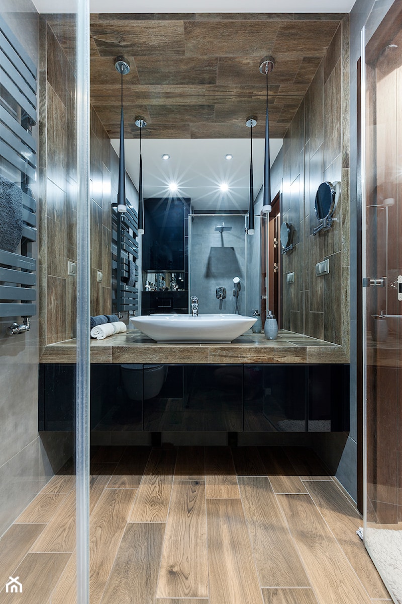 Łazienka z klimatem - Mała bez okna z lustrem z punktowym oświetleniem łazienka, styl nowoczesny - zdjęcie od architektura&wnętrza Monika Kowalewska Pracownia Projektowa