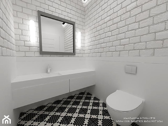 aranżacja łazienki/ biała cegła 