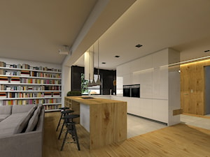 tarnów dom - Średni biały szary salon z kuchnią z jadalnią z barkiem, styl nowoczesny - zdjęcie od ajaje - architekci & projektanci wnętrz