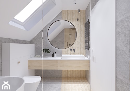niepołomice - Średnia na poddaszu z punktowym oświetleniem łazienka z oknem, styl nowoczesny - zdjęcie od ajaje - architekci & projektanci wnętrz