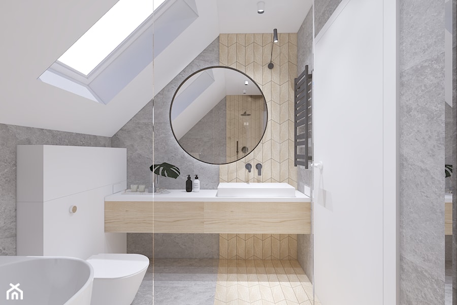 niepołomice - Średnia na poddaszu z punktowym oświetleniem łazienka z oknem, styl nowoczesny - zdjęcie od ajaje - architekci & projektanci wnętrz