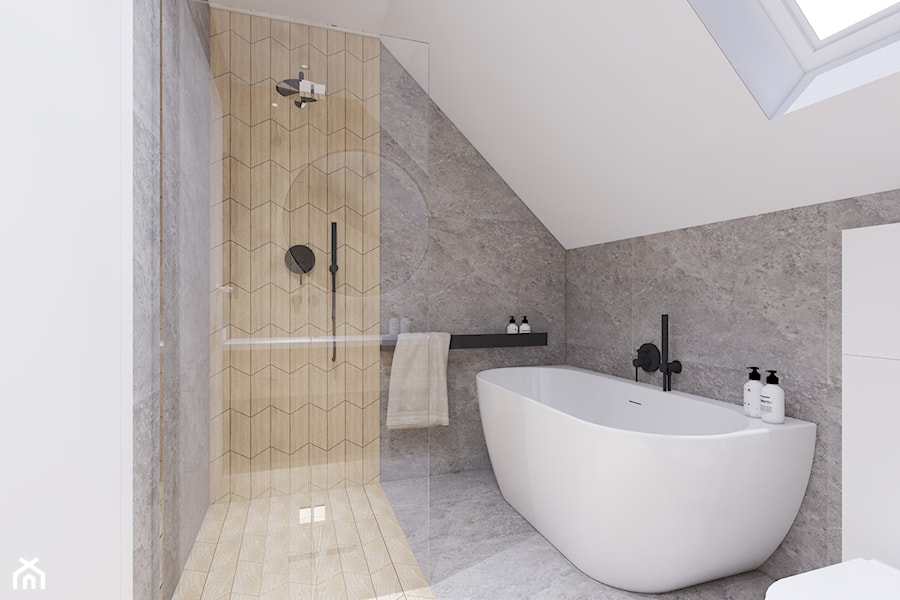 niepołomice - Średnia na poddaszu łazienka z oknem, styl nowoczesny - zdjęcie od ajaje - architekci & projektanci wnętrz