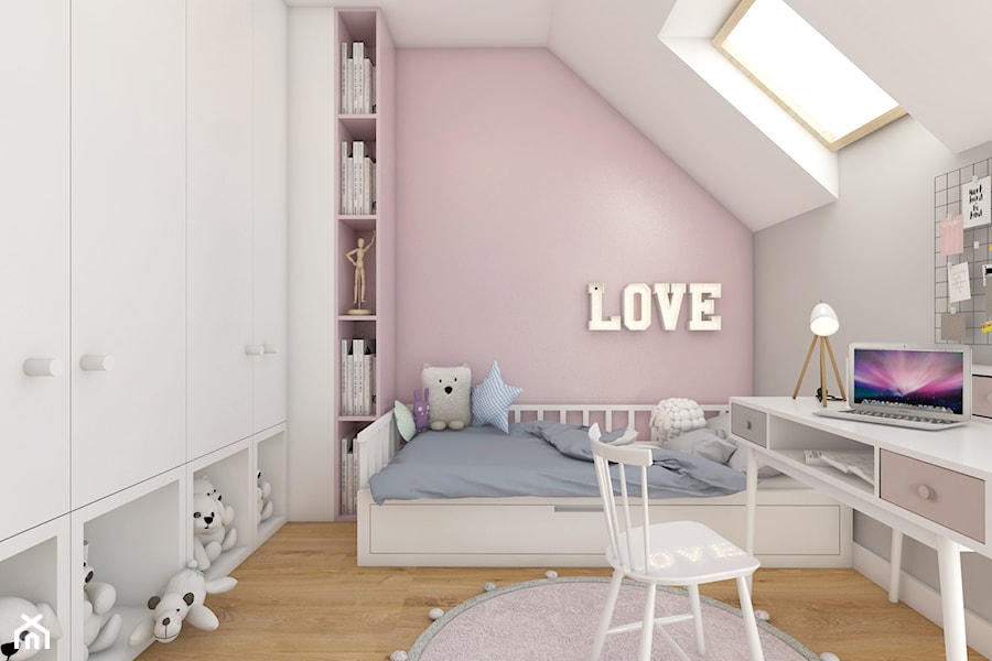 pokoje dziecięce - Średni różowy szary pokój dziecka dla nastolatka dla dziewczynki, styl nowoczesny - zdjęcie od ajaje - architekci & projektanci wnętrz